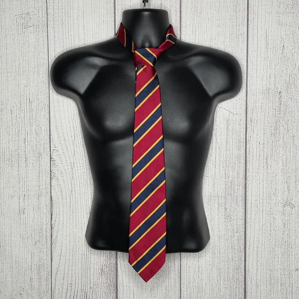 Ben Silver Charleston Pure English Silk Regimental Stripe Tie Red Navy Gold